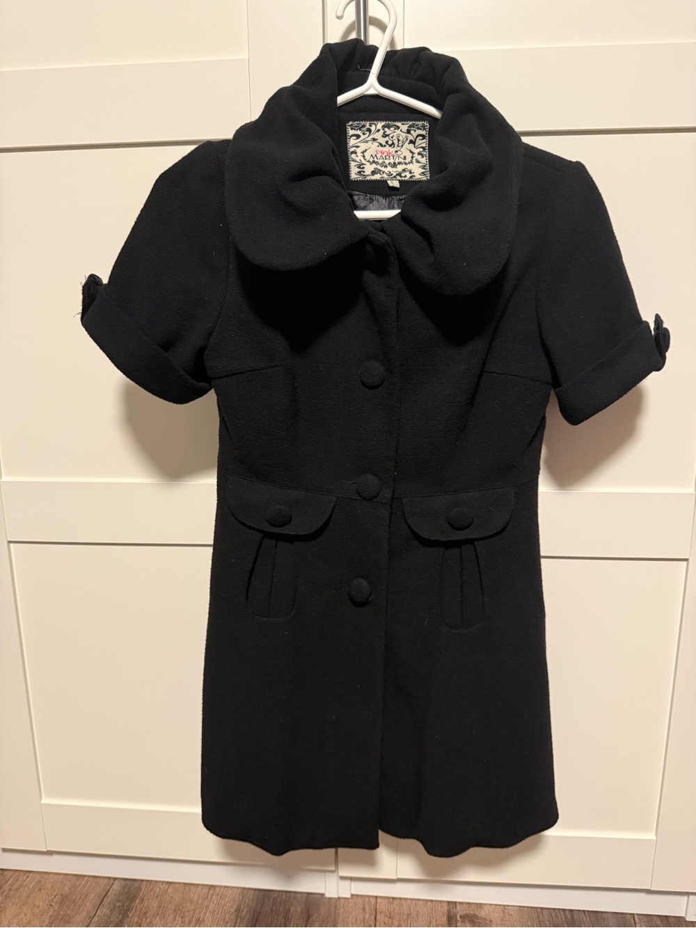 Pink Martini Black Short-Sleeve Pea Coat with Peter Pan Collar